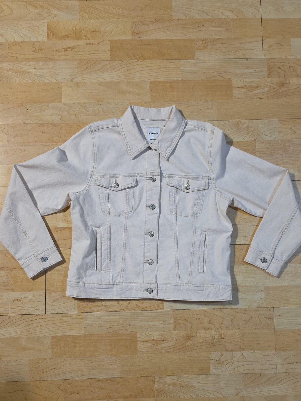 Women's Sonoma Goods For Life Cream Denim Trucker Jacket Size L Large Pre-owned